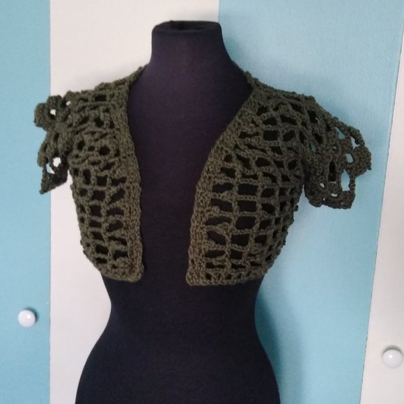 Handmade Crochet Forest Olive Green Vest - Picture 4 of 7